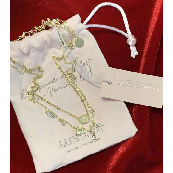 JULES SMITH 14" Gold Tone Double Strand Necklace w/ Sparkle Beads & Faux Opal - Picture 4 of 4